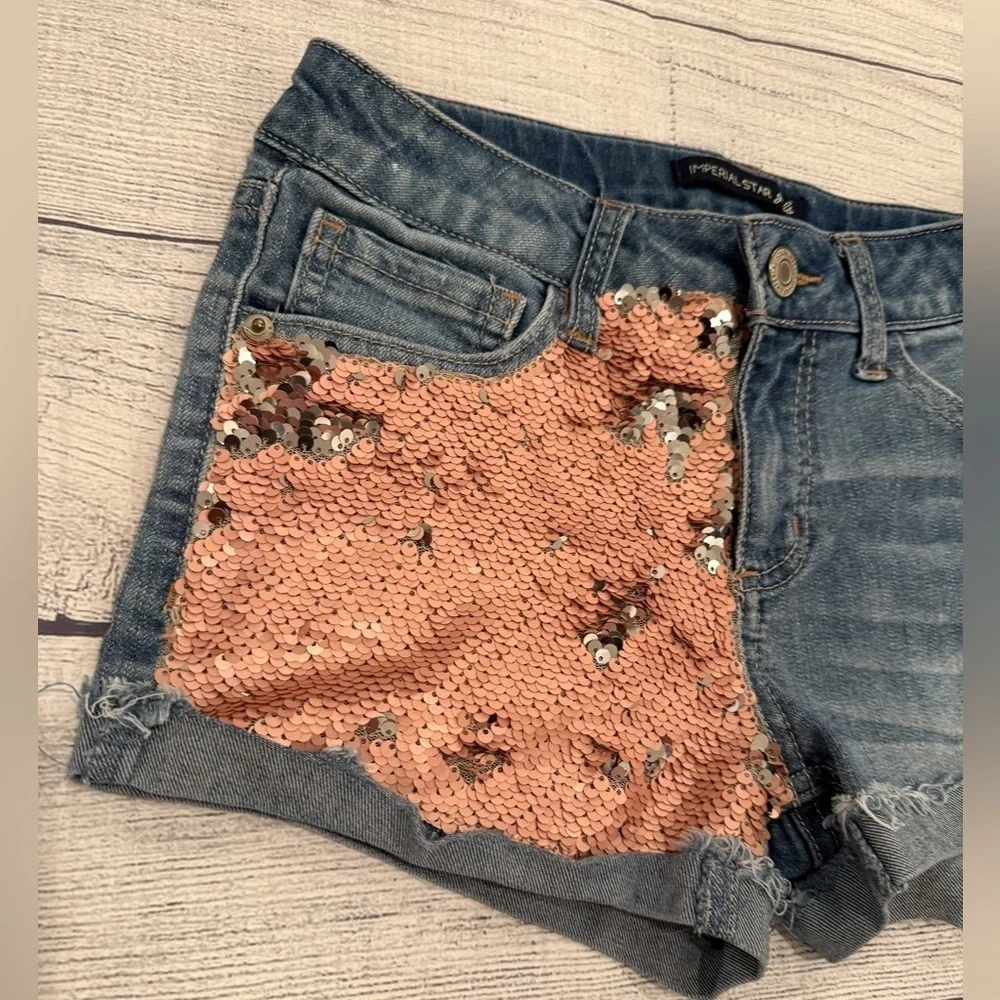 IMPERIAL STAR Girls Sequin Denim Shorts /size 10